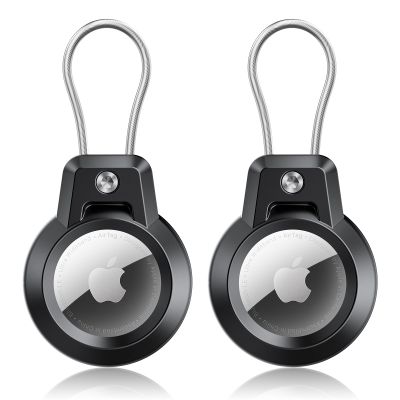 Gitfos Apple AirTag Holder, 2 Pack AirTag Keychain Holder with Wire Cable - Robust & 360 Protective Secure AirTag Holder for Luggage, Backpack, Keys, Pets, AirTag Case AirTag Accessories for Travel