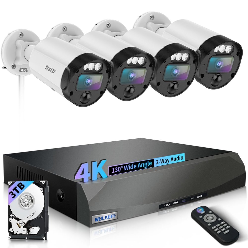 130 Ultra Wide-Angle & 90 Days Storage Outdoor Wired Security Camera System, Wired Home Security Camera System, Home Video Surveillance System