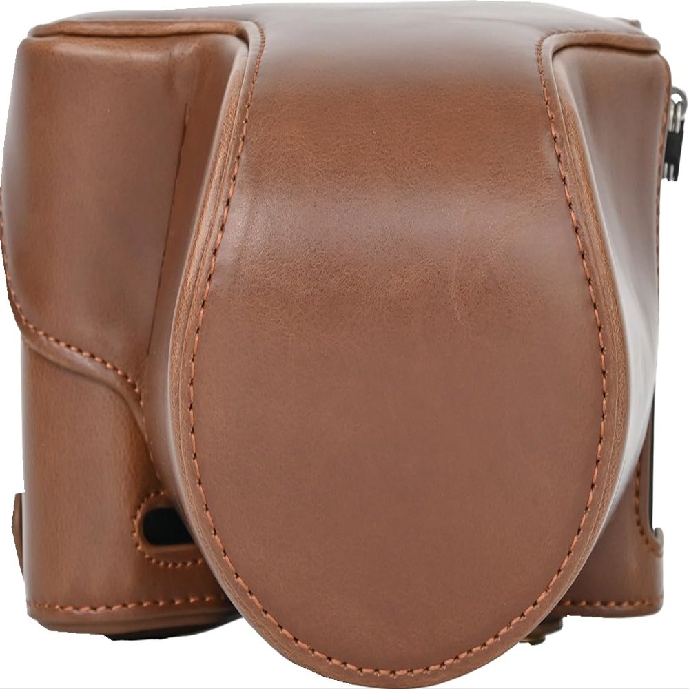 A7C II Case, BolinUS Handmade PU Leather Fullbody Camera Case Bag Cover for Sony Alpha A7C II Bottom Opening Version + Neck Strap + Mini Storage Bag (Coffee)