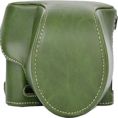 A7C II Case, BolinUS Handmade PU Leather Fullbody Camera Case Bag Cover for Sony Alpha A7C II Bottom Opening Version + Neck Strap + Mini Storage Bag (Green)