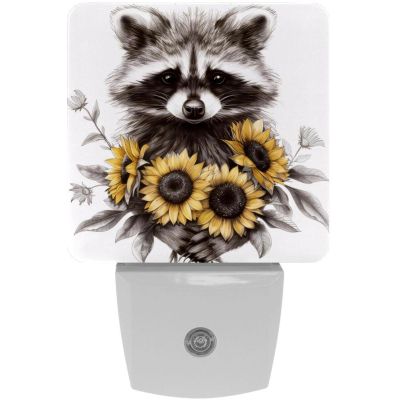 KikandKo Night Lights Plug Into Wall 2 Pack, Raccoon Sunflower Night Light for Kids, LED Nightlight with Dusk to Dawn Sensor for Bathroom, Children Room, Nursery, Gift, 7.6x7.6cm/3inx3in, fxxyd-001