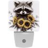 KikandKo Night Lights Plug Into Wall 2 Pack, Raccoon Sunflower Night Light for Kids, LED Nightlight with Dusk to Dawn Sensor for Bathroom, Children Room, Nursery, Gift, 7.6x7.6cm/3inx3in, fxxyd-001 view 1