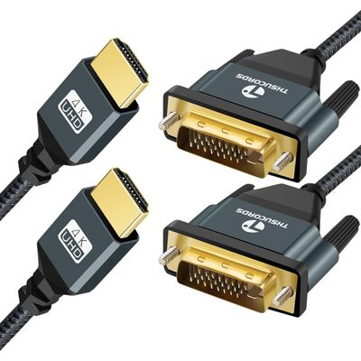 Thsucords 4K HDMI to DVI Cable 3.3FT 2Pack, Gold-Plated & Braided DVI to HDMI Adapter Cable Bi-Directional for Projector, Laptop, TV, PC, DVD Player