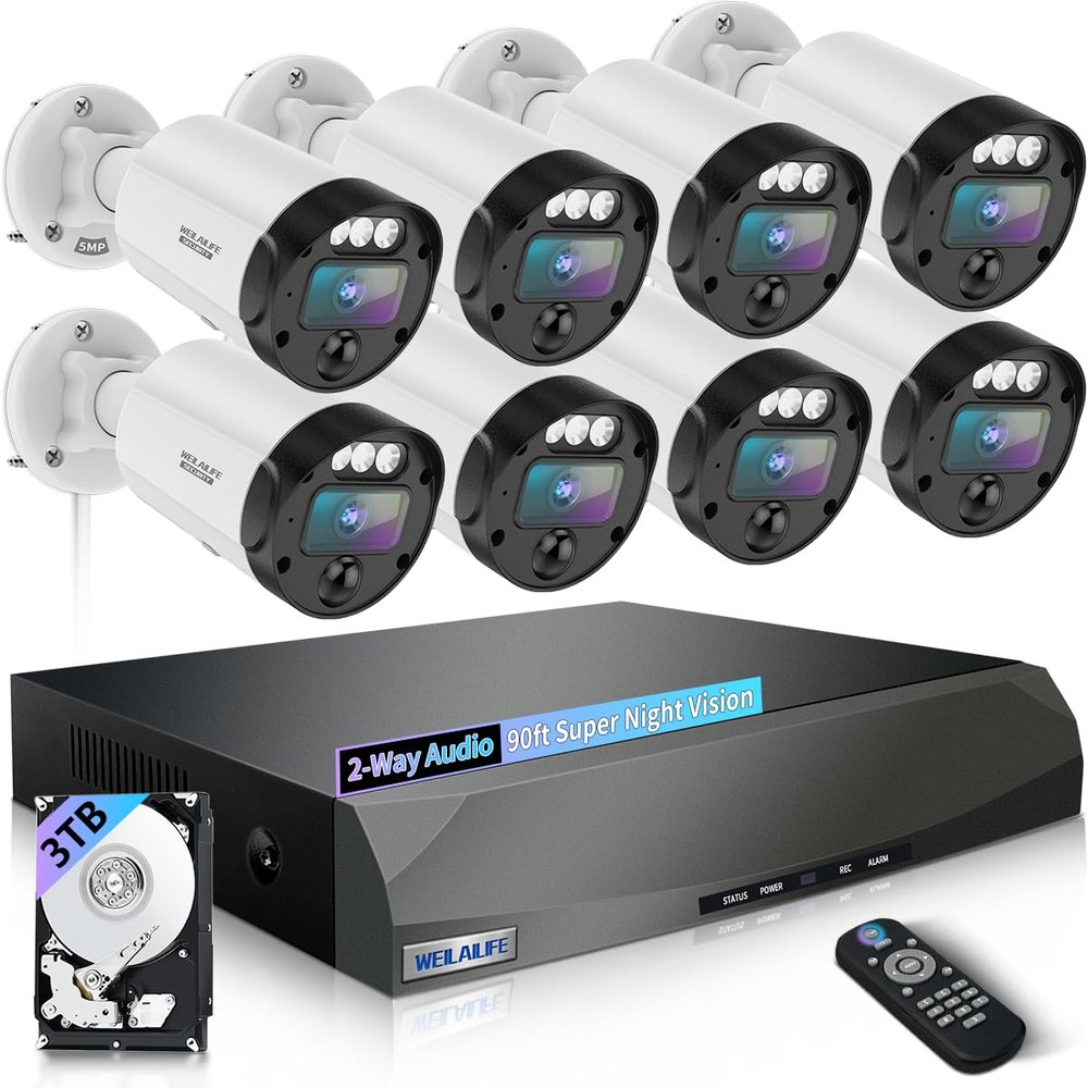 130 Ultra Wide-Angle & 2-Way Audio Outdoor Wired Security Camera System, Wired Home Security Camera System, Home Video Surveillance System