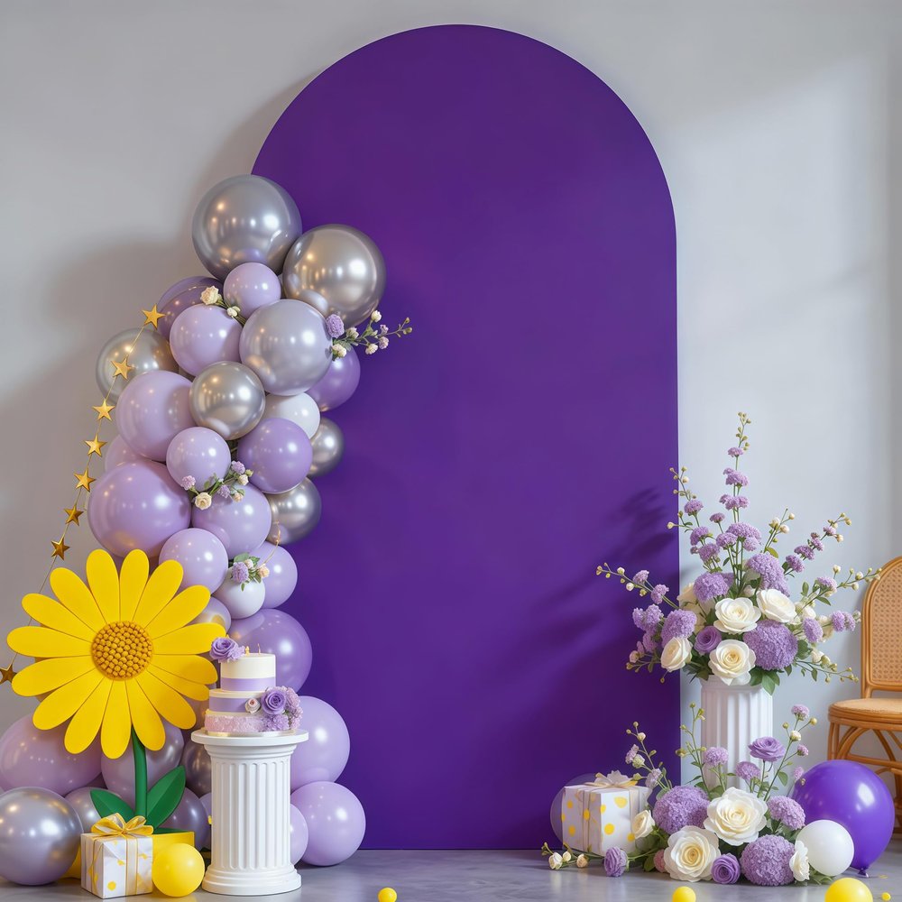 6FT Purple Arch Backdrop Cover - Polyester Fitted Wedding Arch Stand Covers Round Top Chiara Arch Backdrop Cover for Birthday Party Banquet Photo Background Decoration