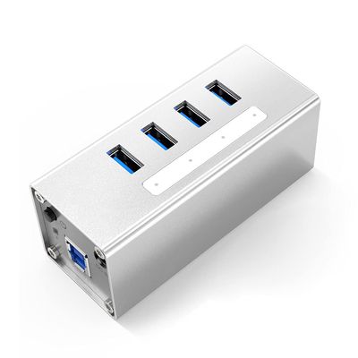 Aluminum 4 Port USB3.0 Splitter USB HUB Support BC1.2 Charging with 12V2A Power Adapter for Laptop PC Accessories (Color : Silver)