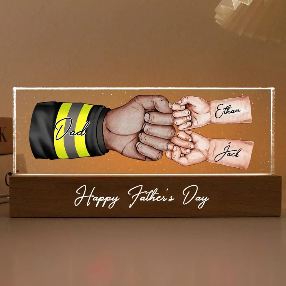 Dad's Team Fist Bump Personalized Acrylic LED Night Light, Custom Dad Night Light, Father's Day Christmas Birthday Gifts for Daddy, Papa, Grandpa, Husband, Fist Bump Night Light, Fathers Day Decor /2
