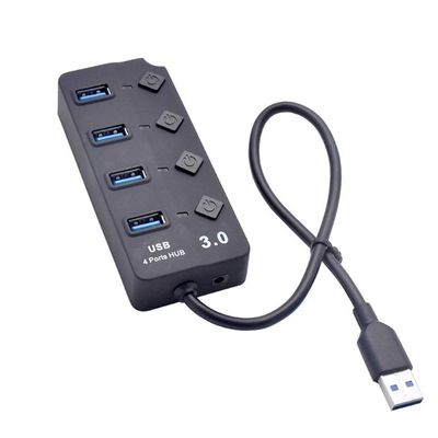 USB 3.0 Hub Splitter 4 Port High Speed Individual On/Off Switch AC Power Adapter for Laptop PC