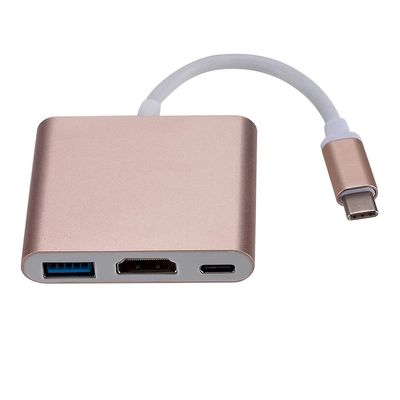 3 in 1 USB C Hub PD USB 3.0 Multiport Adapter USB 3.1 Type C Male to HDMI-Compatible Adapter (Color : Gold)