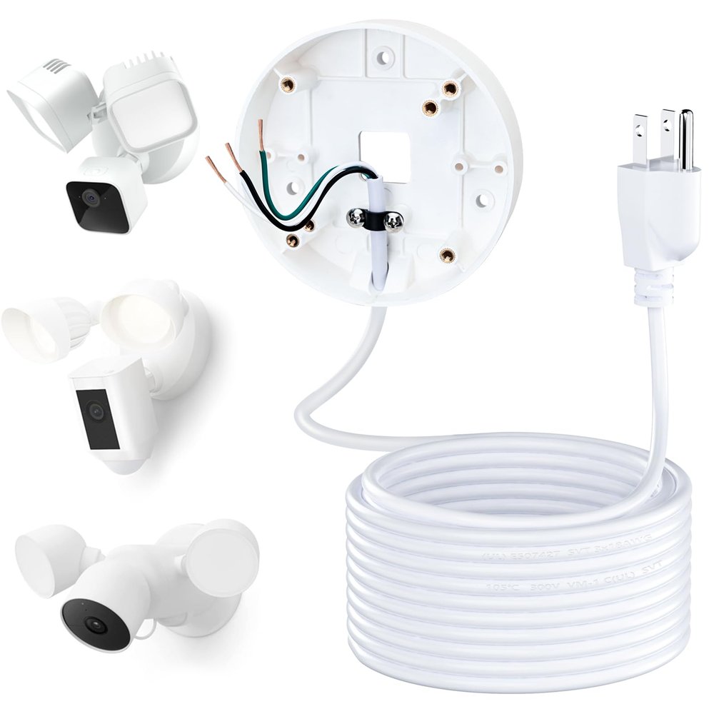 Power Cable and Plug-in Mount for Floodlight Cams Compatible with Floodlight Cam Wired Pro/Plus, Blink Wired Floodlight Camera, Electrical Box with 20ft Weatherproof Cable -(2in1 Mount and Cord Set)