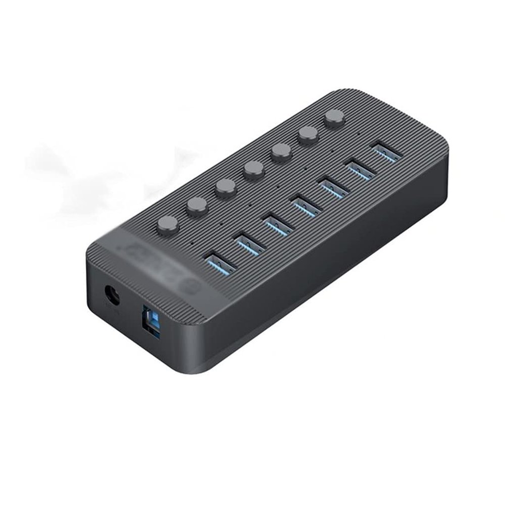 7 Port Powered USB 3.0 HUB BC1.2 Charger Splitter with Individual on/Off Switches and 12V/2A Power Adapter for PC Computer