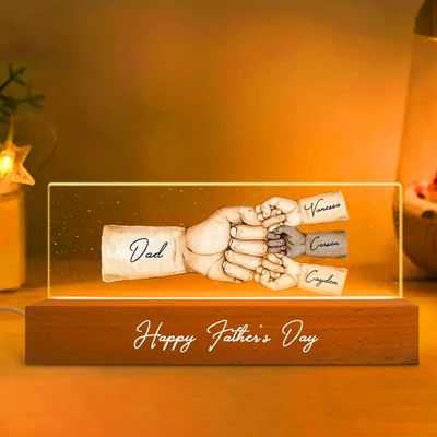 Dad's Team Fist Bump Personalized Acrylic LED Night Light, Custom Dad Night Light, Father's Day Christmas Birthday Gifts for Daddy, Papa, Grandpa, Husband, Fist Bump Night Light, Fathers Day Decor /1