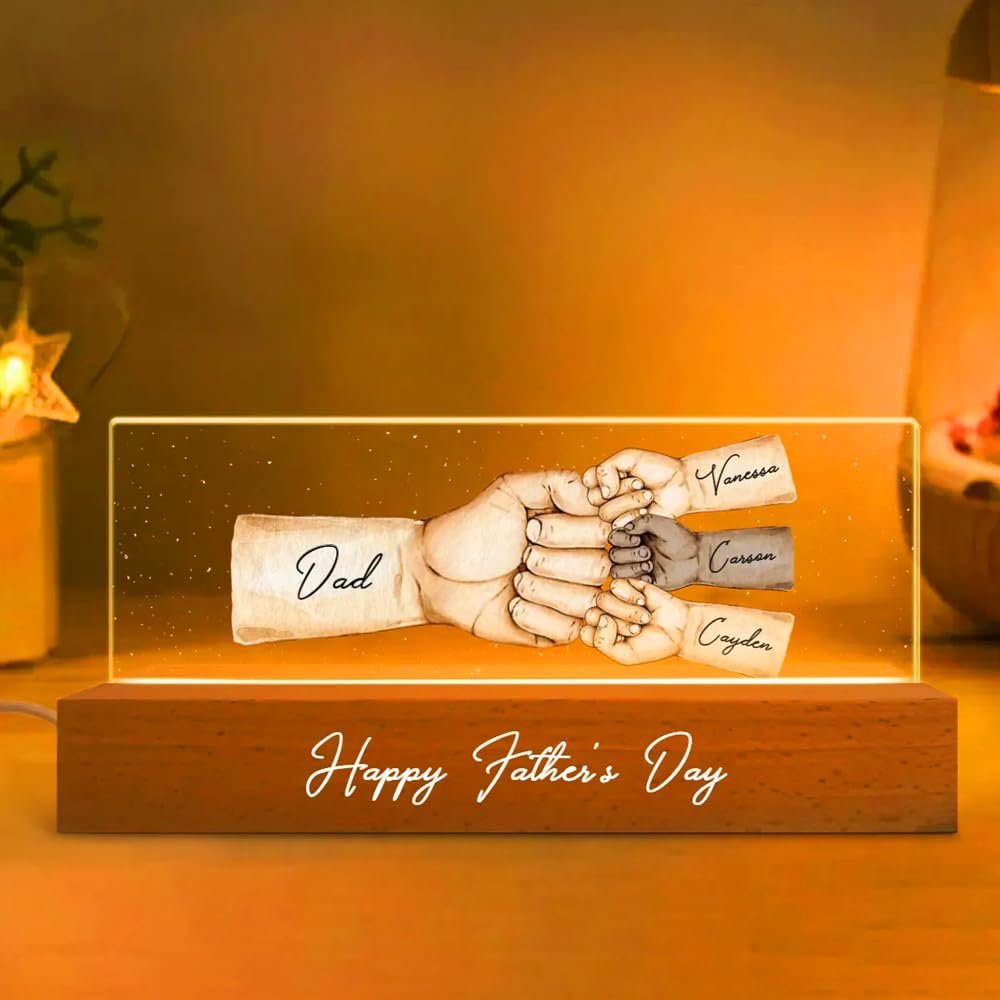 Dad's Team Fist Bump Personalized Acrylic LED Night Light, Custom Dad Night Light, Father's Day Christmas Birthday Gifts for Daddy, Papa, Grandpa, Husband, Fist Bump Night Light, Fathers Day Decor /1