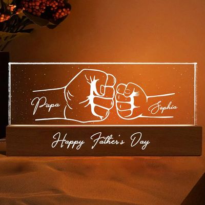Dad's Team Fist Bump Personalized Acrylic LED Night Light, Custom Dad Night Light, Father's Day Christmas Birthday Gifts for Daddy, Papa, Grandpa, Husband, Fist Bump Night Light, Fathers Day Decor /3