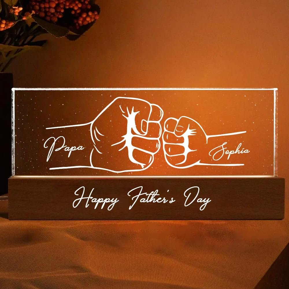 Dad's Team Fist Bump Personalized Acrylic LED Night Light, Custom Dad Night Light, Father's Day Christmas Birthday Gifts for Daddy, Papa, Grandpa, Husband, Fist Bump Night Light, Fathers Day Decor /3