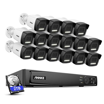 ANNKE PoE Security Camera System, 16CH 12MP NVR, 16X 4K Wired Bullet IP Cameras with Smart Dual Light Color Night Vision, Built-in Mic, AI Human/Vehicle Detection, 2TB HDD Included, Work with Alexa