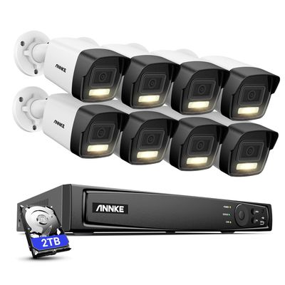 ANNKE PoE Security Camera System, H.265+ 16CH 12MP 5-in-1 NVR, 8X 3K Wired Bullet IP White Cams with Smart Dual Light, Built-in Mic, AI Motion Detection, 2.8mm Lens, IP67 Waterproof, 2TB HDD Included