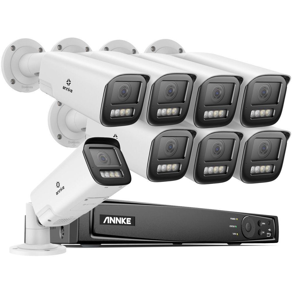 ANNKE Security Camera System PoE, 16CH H.265+ 12MP NVR, 8X 4K Bullet Security IP Cams with Two-Way Audio, 2.8mm-12mm Lens, 4X Optical Zoom, Smart Color Night Vision, AI Motion Detection, NO HDD