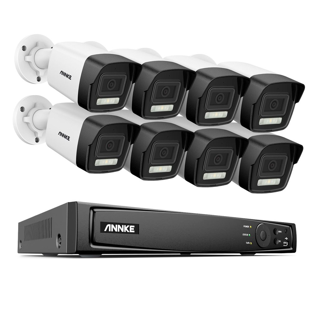 ANNKE PoE Security Camera System, 16CH 12MP NVR, 8X 4K Wired Bullet IP Cameras with Smart Dual Light Color Night Vision, Built-in Mic, AI Human/Vehicle Detection, NO HDD Included, Work with Alexa