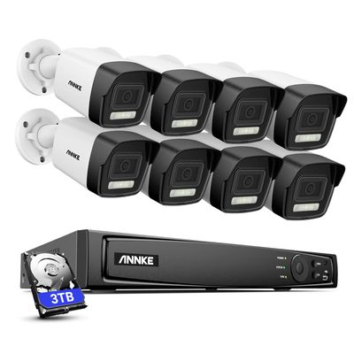 ANNKE PoE Security Camera System, 16CH 12MP NVR, 8X 4K Wired Bullet IP Cameras with Smart Dual Light Color Night Vision, Built-in Mic, AI Human/Vehicle Detection, 3TB HDD Included, Work with Alexa