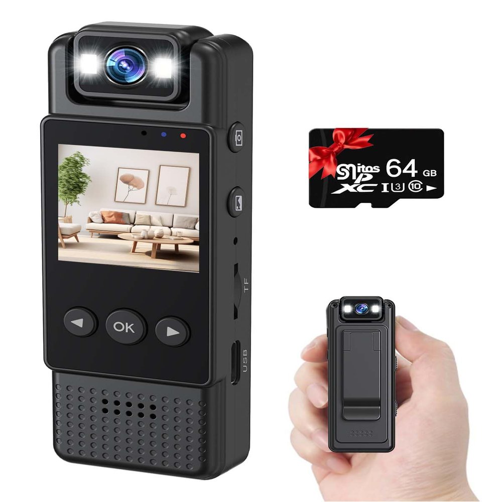 LAIFUCAM Small Body Camera with Audio and Video Recording 1080P 64G Small Wearable Body Cam with 5-12 hrs Battery Life, 1.3Screen, 180 Rotating for Personal Civilians Use (2025 Black)