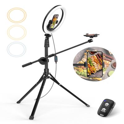 UBeesize 12" Ring Light with Overhead Phone Mount, Selfie Light with Stand,62" Tripod for iPhone with Light and Phone Holder for Video Recording,Cooking,Photography,Live Streaming,Tiktok,YouTube
