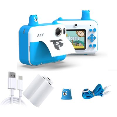 CatXQ Instant Film Cameras for Kids, HD Dual Lens Kids Video Cameras Instant with Print Film & 32GB SD Card,Portable Selfie Camera for 3-12 Year Old,Christams Birthday Gifts for Girls Boys - Blue