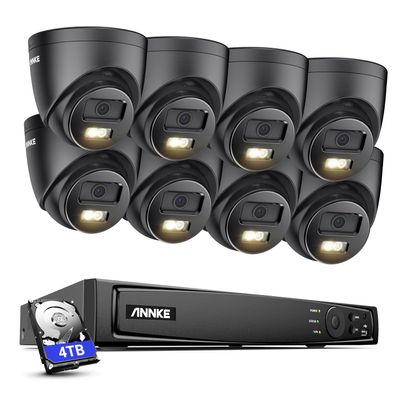 ANNKE PoE Security Camera System, H.265+ 16CH 12MP 5-in-1 NVR, 8X 3K Wired Turret IP Black Cams with Color Night Vision, Built-in Mic, AI Motion Detection, 2.8mm Lens, IP67, 4TB HDD Included
