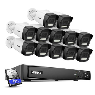 ANNKE PoE Security Camera System, 16CH 12MP NVR, 12X 4K Wired Bullet IP Cameras with Smart Dual Light Color Night Vision, Built-in Mic, AI Human/Vehicle Detection, 4TB HDD Included, Work with Alexa