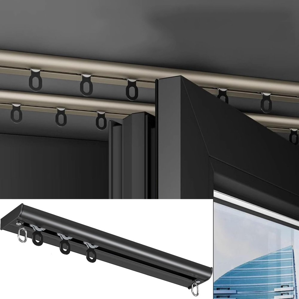 Aluminum Curtain Track, Ceiling Mount, Curtain Rail System, Windows and Room Divider Ceiling Track Set, Ultra-thin Curtain Track, Invisible Inner Casement Floating Window Curtain Rod ( Color : Black ,