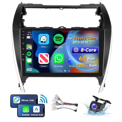 [8 CORE 6G+128G] Car Radio for Toyota Camry 2012 2013 2014 with Wireless Carplay/Android Auto, 10.1 Inch Android 13 IPS Touch Screen Car Stereo, Bluetooth, GPS, WiFi, SWC, DSP + Backup Camera