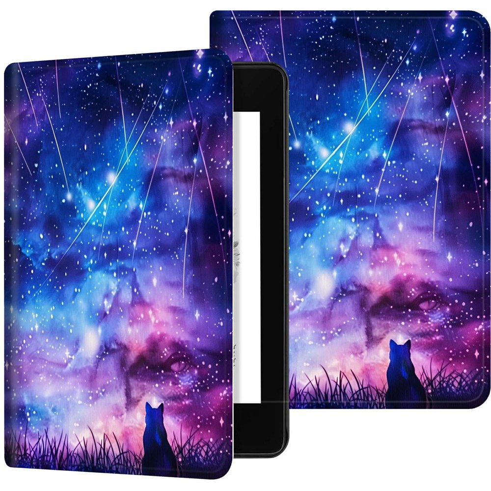 Case for 6.8" Kindle Paperwhite (11th Generation-2021/2023/2024), Slim PU Leather Adjustable Stand Smart Kindle Cover, with Auto Wake/Sleep for Kindle Paperwhite Signature Edition, Starry Cat