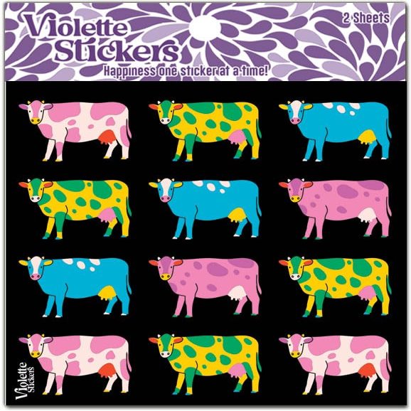 Space Cows Stickers by Violette Stickers, White