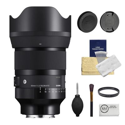 Sigma 50mm f/1.2 DG DN Art Lens | Sony E Bundled with UV Filter + 6-Piece Cleaning Kit + Cleaning Cloth (4 Items)