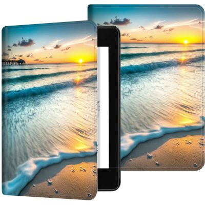 Case for 6.8" Kindle Paperwhite (11th Generation-2021/2023/2024), Slim PU Leather Adjustable Stand Smart Kindle Cover, with Auto Wake/Sleep for Kindle Paperwhite Signature Edition, Sunset Seaside