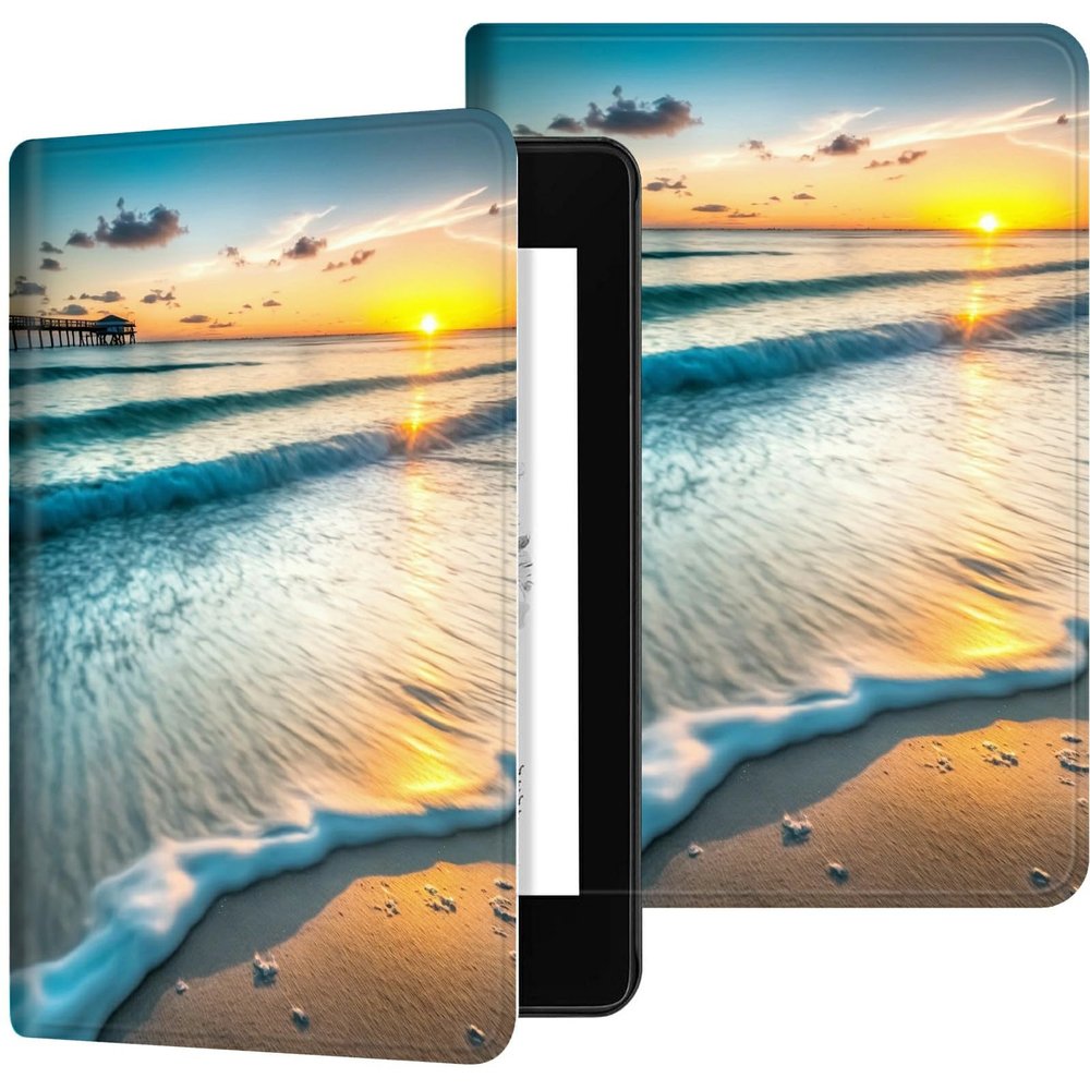 Case for 6.8" Kindle Paperwhite (11th Generation-2021/2023/2024), Slim PU Leather Adjustable Stand Smart Kindle Cover, with Auto Wake/Sleep for Kindle Paperwhite Signature Edition, Sunset Seaside