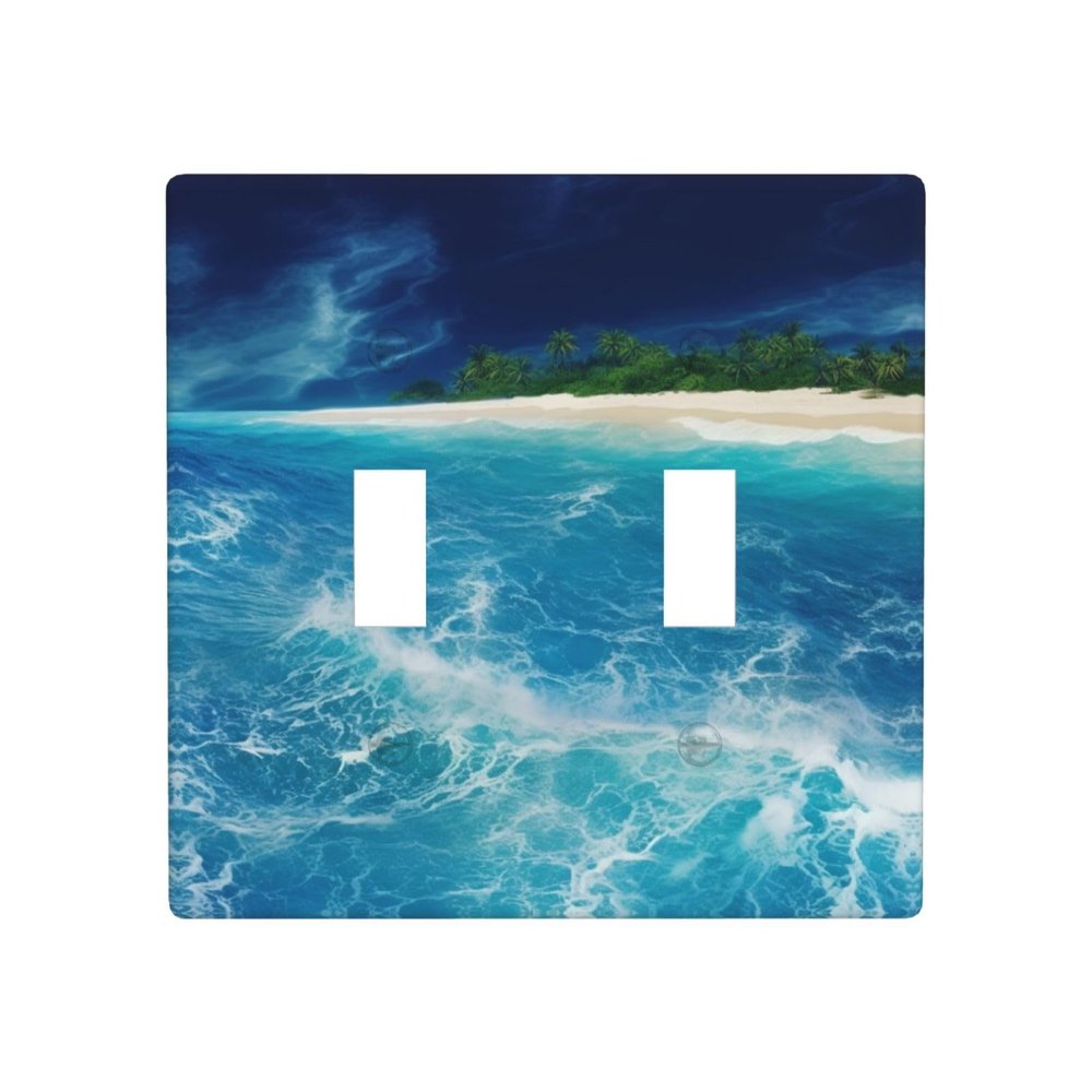 2-Gang Toggle Switch Wall Plates Tropical Ocean Beach Theme Printing Double Toggle Electrical Faceplate Double Gang Toggle Light Switch Covers Impact Resistant Polycarbonate Standard Size 4.5 X 4.5
