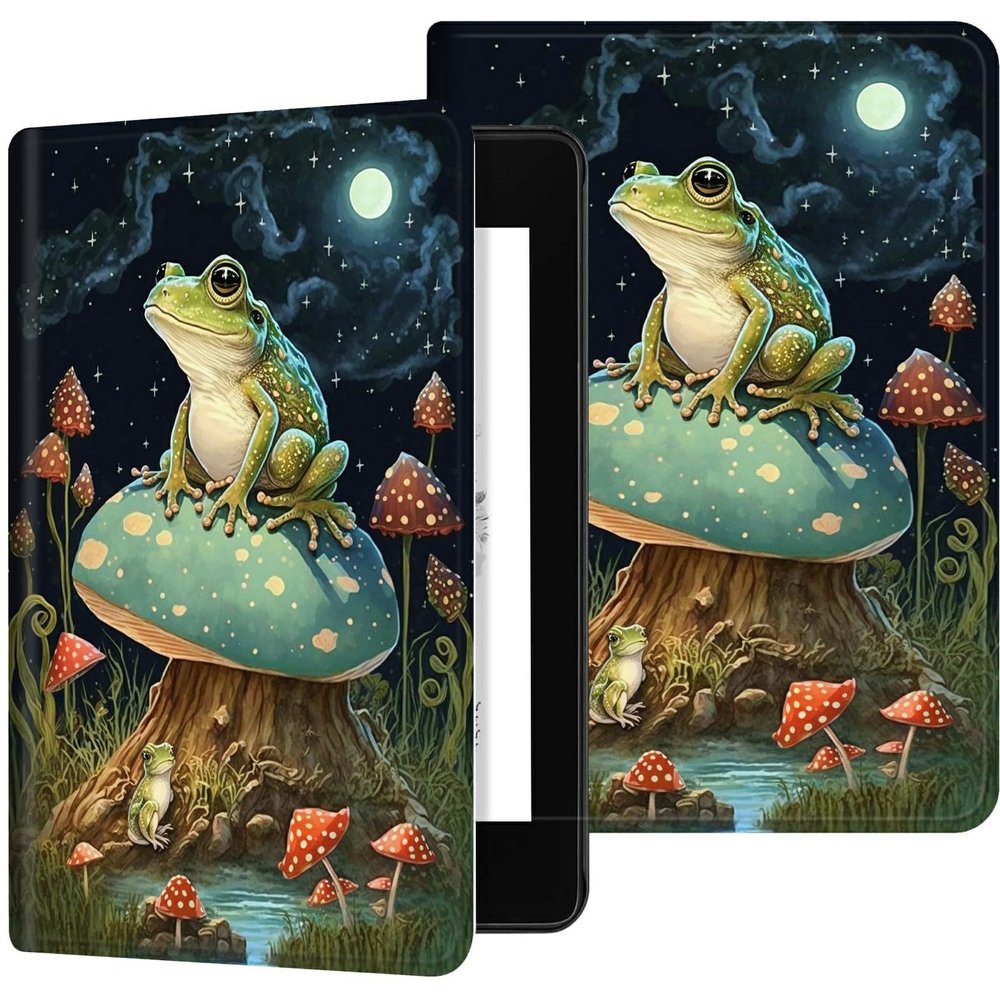 Case for 6.8" Kindle Paperwhite (11th Generation-2021/2023/2024), Slim PU Leather Adjustable Stand Smart Kindle Cover, with Auto Wake/Sleep for Kindle Paperwhite Signature Edition, Frog Mushroom