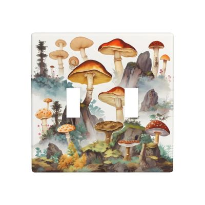 2-Gang Toggle Switch Wall Plates Japanese Painting Mushroom Printing Double Toggle Electrical Faceplate Double Gang Toggle Light Switch Covers Impact Resistant Polycarbonate Standard Size 4.5 X 4.5