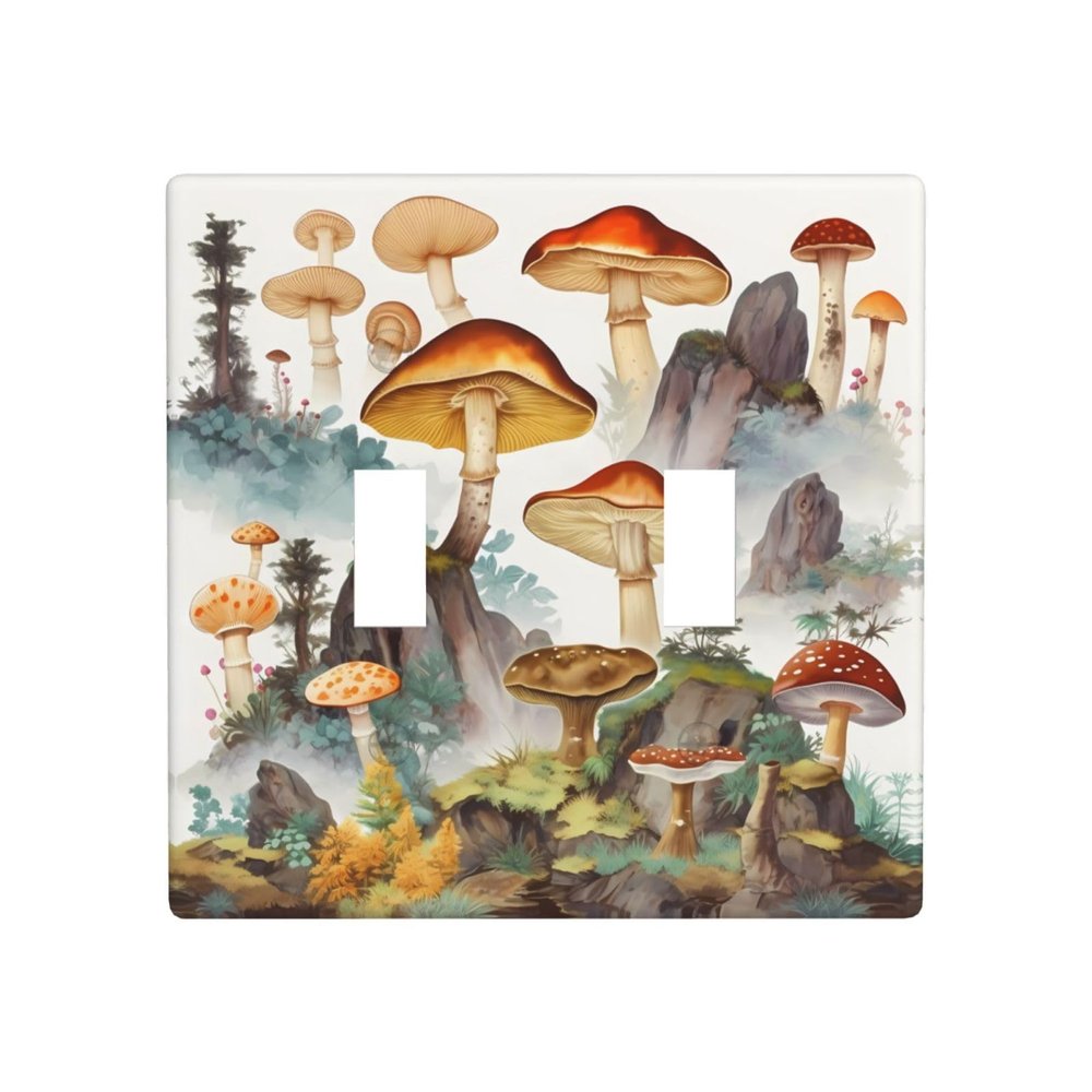 2-Gang Toggle Switch Wall Plates Japanese Painting Mushroom Printing Double Toggle Electrical Faceplate Double Gang Toggle Light Switch Covers Impact Resistant Polycarbonate Standard Size 4.5 X 4.5
