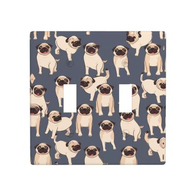 2-Gang Toggle Switch Wall Plates Funny Pug Pattern Printing Double Toggle Electrical Faceplate Double Gang Toggle Light Switch Covers Impact Resistant Polycarbonate Standard Size 4.5 X 4.5