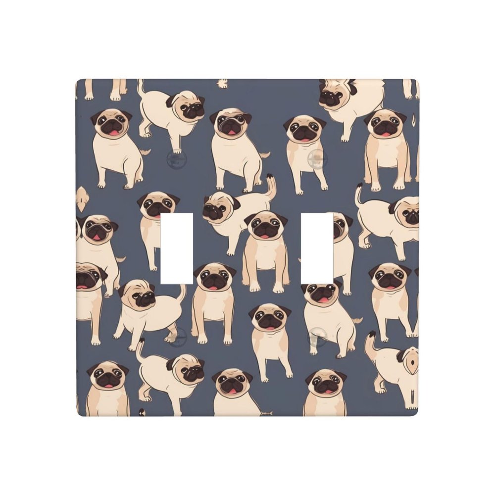 2-Gang Toggle Switch Wall Plates Funny Pug Pattern Printing Double Toggle Electrical Faceplate Double Gang Toggle Light Switch Covers Impact Resistant Polycarbonate Standard Size 4.5 X 4.5