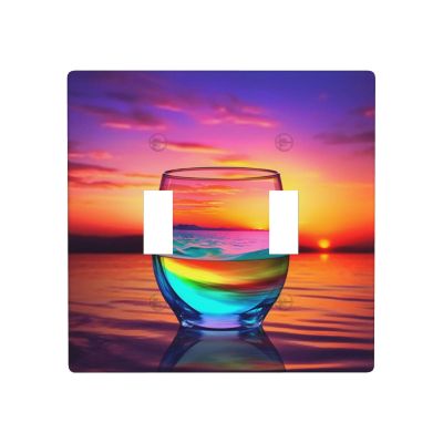 2-Gang Toggle Switch Wall Plates Colorful Glass Drink Sunset Printing Double Toggle Electrical Faceplate Double Gang Toggle Light Switch Covers Impact Resistant Polycarbonate Standard Size 4.5 X 4.5