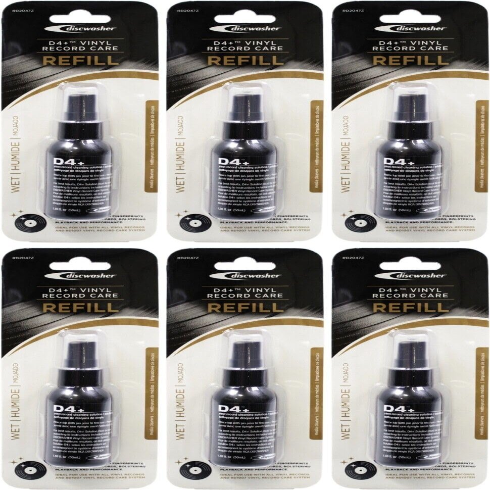 (Set of 6) Discwasher RD2047Z D4+ Vinyl Record Care Refill for use with RD1007Z Vinyl Record Care System; 1.69 fl. oz (50mL) Capacity; Remove Dust, Dirt and Fingerprints from Vinyl Records