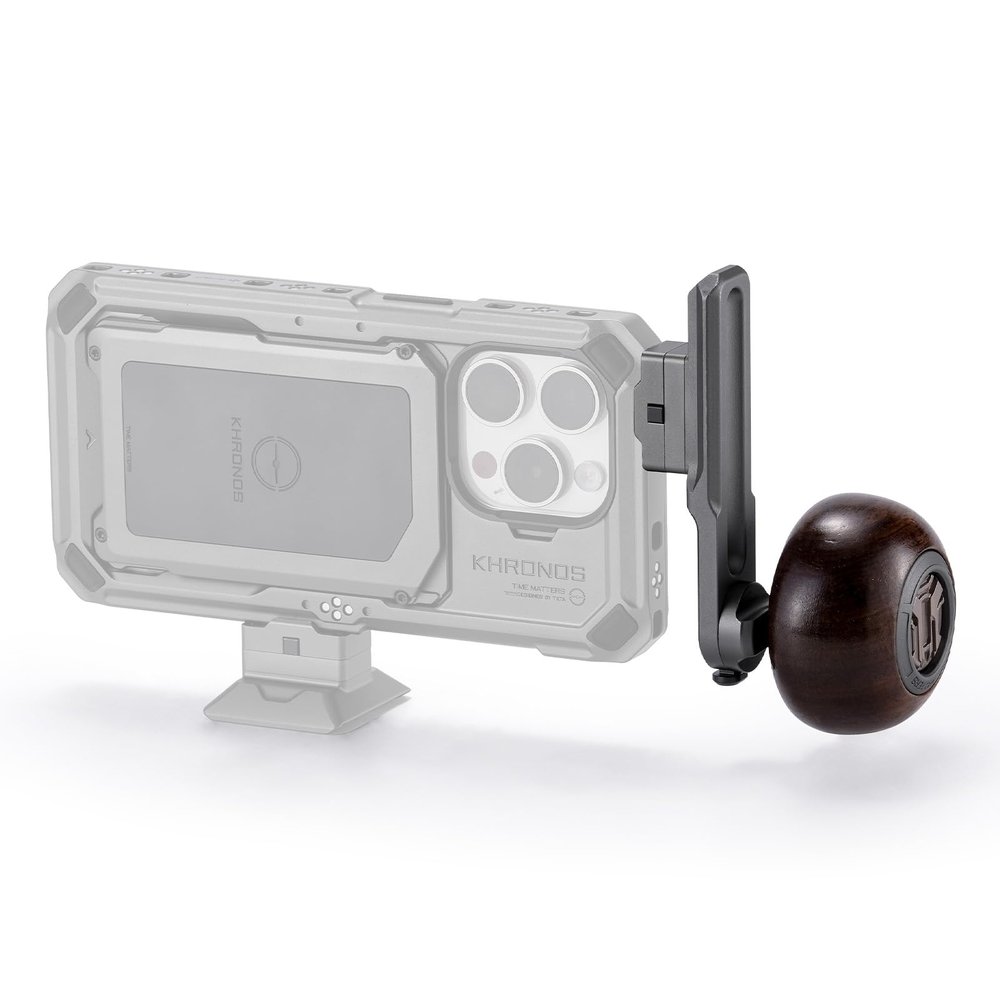 Tilta Khronos Handle Compatible with iPhone 15 + 16 Pro/Pro Max (Space Gray, NATO Bracket with Circular Wooden Handle)