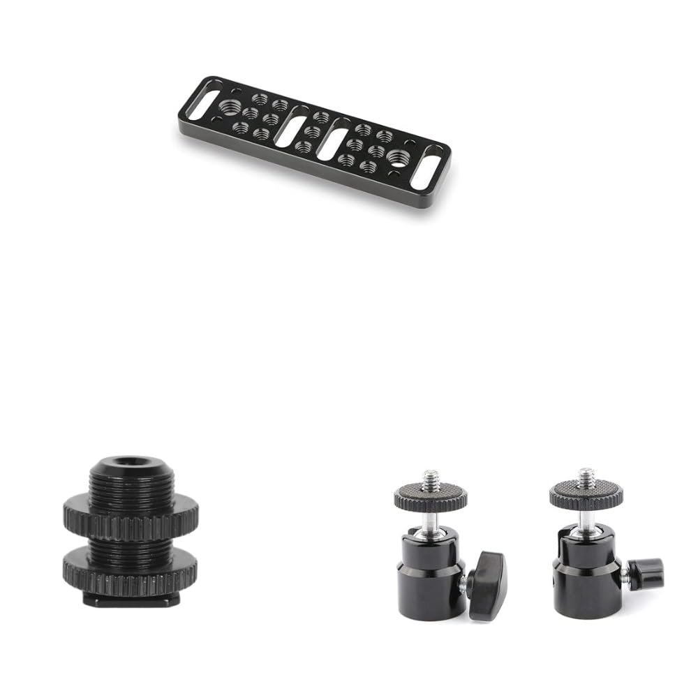 CAMVATE Multi-Function Mounting Plate + 5/8"-27 Male Threaded Cold Shoe Adapter + 1/4"-20 Mini Ball Head