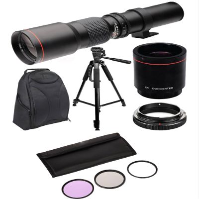 High-Power 500mm/1000mm f/8 Manual Telephoto Lens + 60" Tripod + Filter Kit + Backpack for Nikon D3X D3300 D3100 D3200 D7500 D7200 D7000 D7100 D750 D90 D850 Camera Lenses