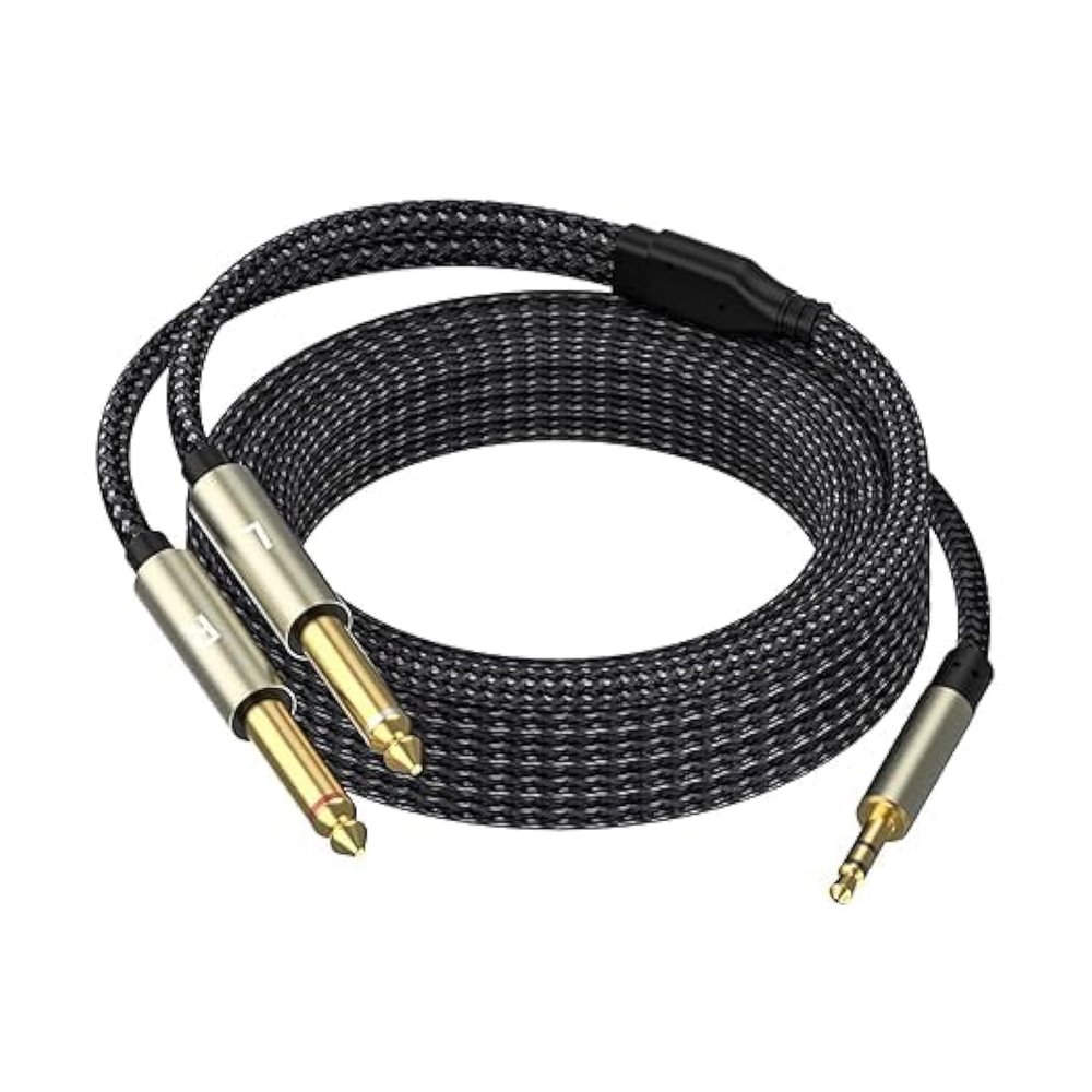 3.5mm Stereo Cable, Audio Cord, 16FT, 1/8 TRS to Dual 1/4 TS Mono, Y Splitter Stereo Cord Adapter Compatible with iPhone, PC, CD, Speaker, Home StereoSystem