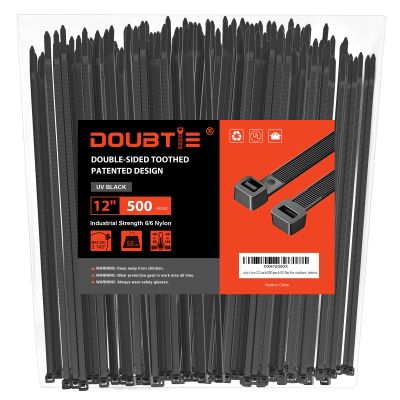 Zip Ties 12 Inch, Cable Ties With Double Sided Toothed 2024 Patented Design, 55LBS Tensile Strength Heavy Duty Wire Ties, Nylon PA66 UV Resistant Black Cable Ties For Indoor and Outdoor Use, 500Pack