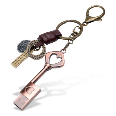 16GB USB 2.0 Flash Drive, BorlterClamp Memory Stick Retro Metal Love Heart Key Shaped Thumb Drive with Keychain for Wedding/Gift Birthday/Graduation Gift